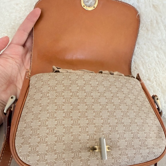 Celine Brown & Beige macadam Leather Trim Crossbody Bag - Picture 4 of 15
